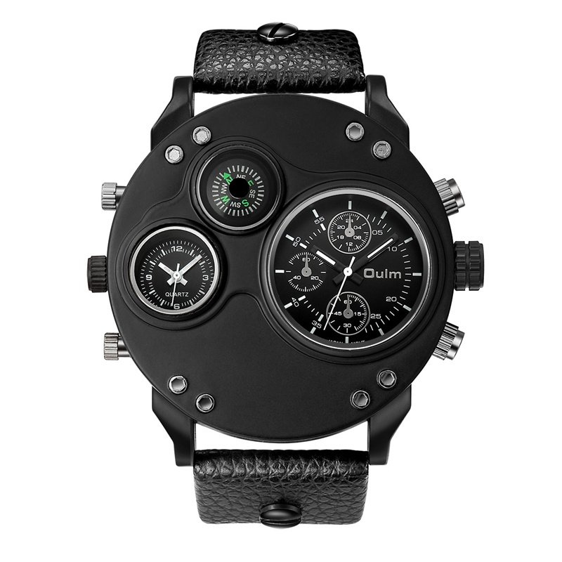 Arthur | Black Leather Double Time Zone Quartz Watch