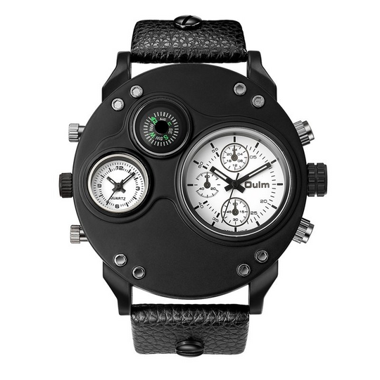 Arthur | Black Leather Double Time Zone Quartz Watch
