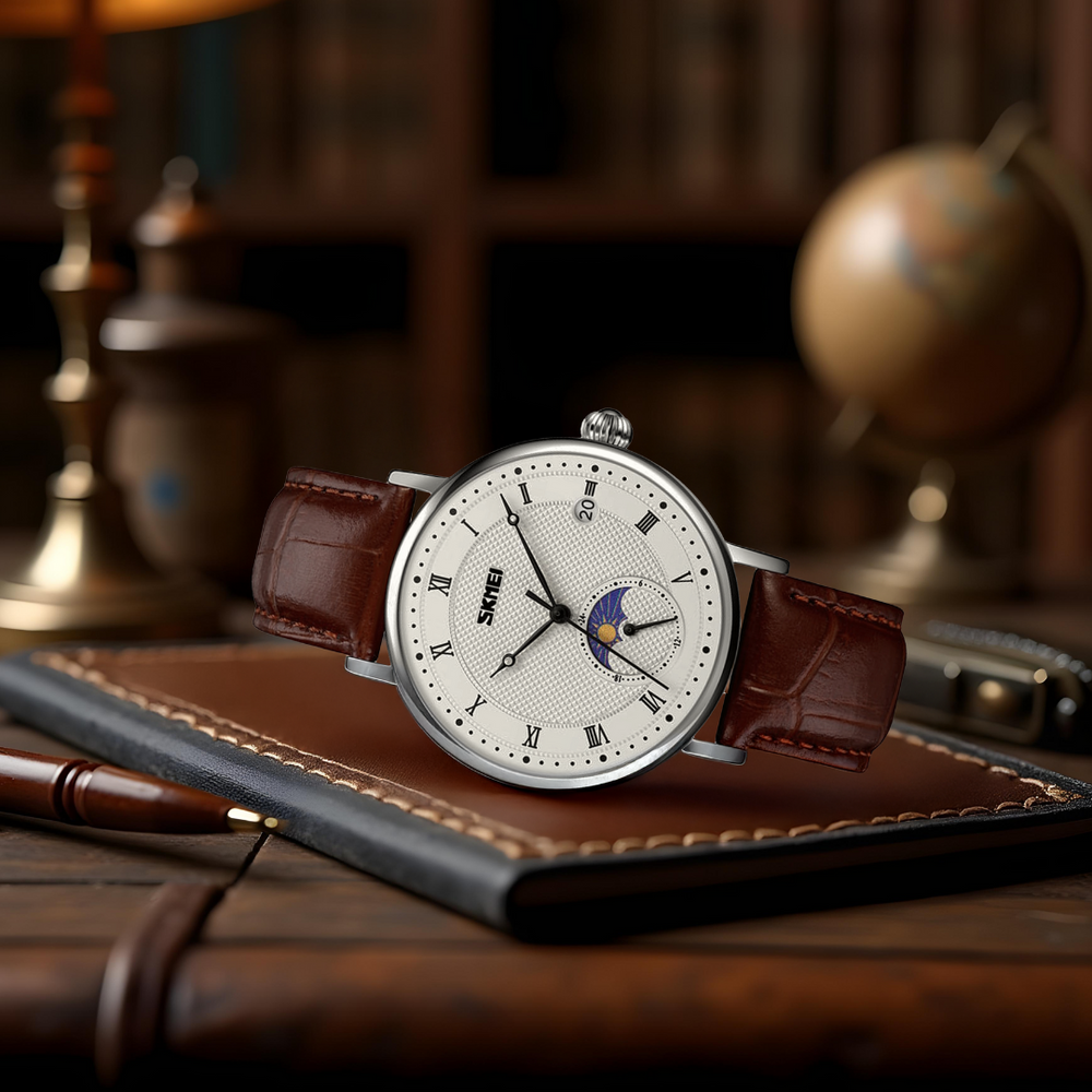 Abraham | Stainless Steel Crystal Moon Phase Watch