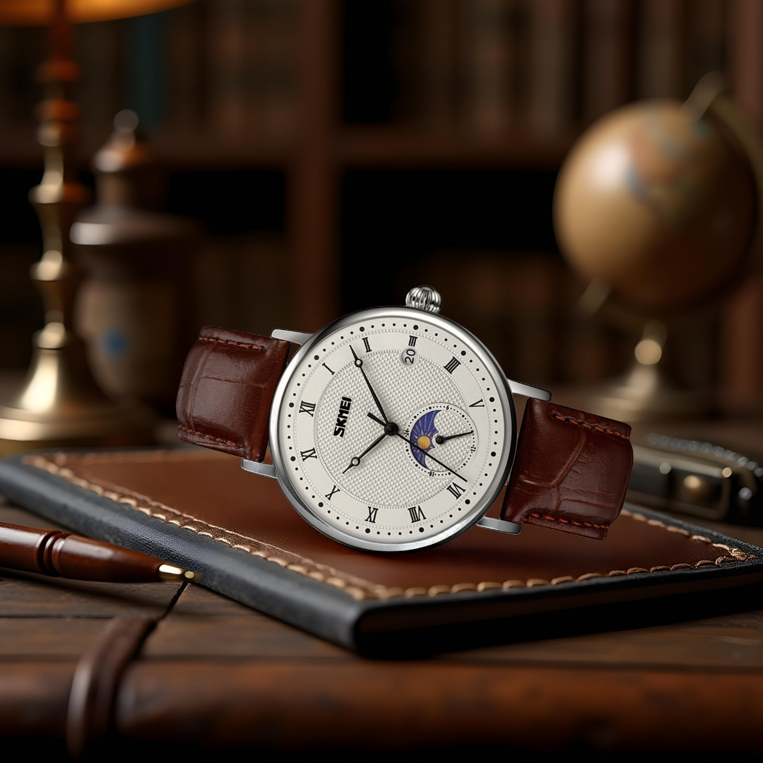 Abraham | Stainless Steel Crystal Moon Phase Watch