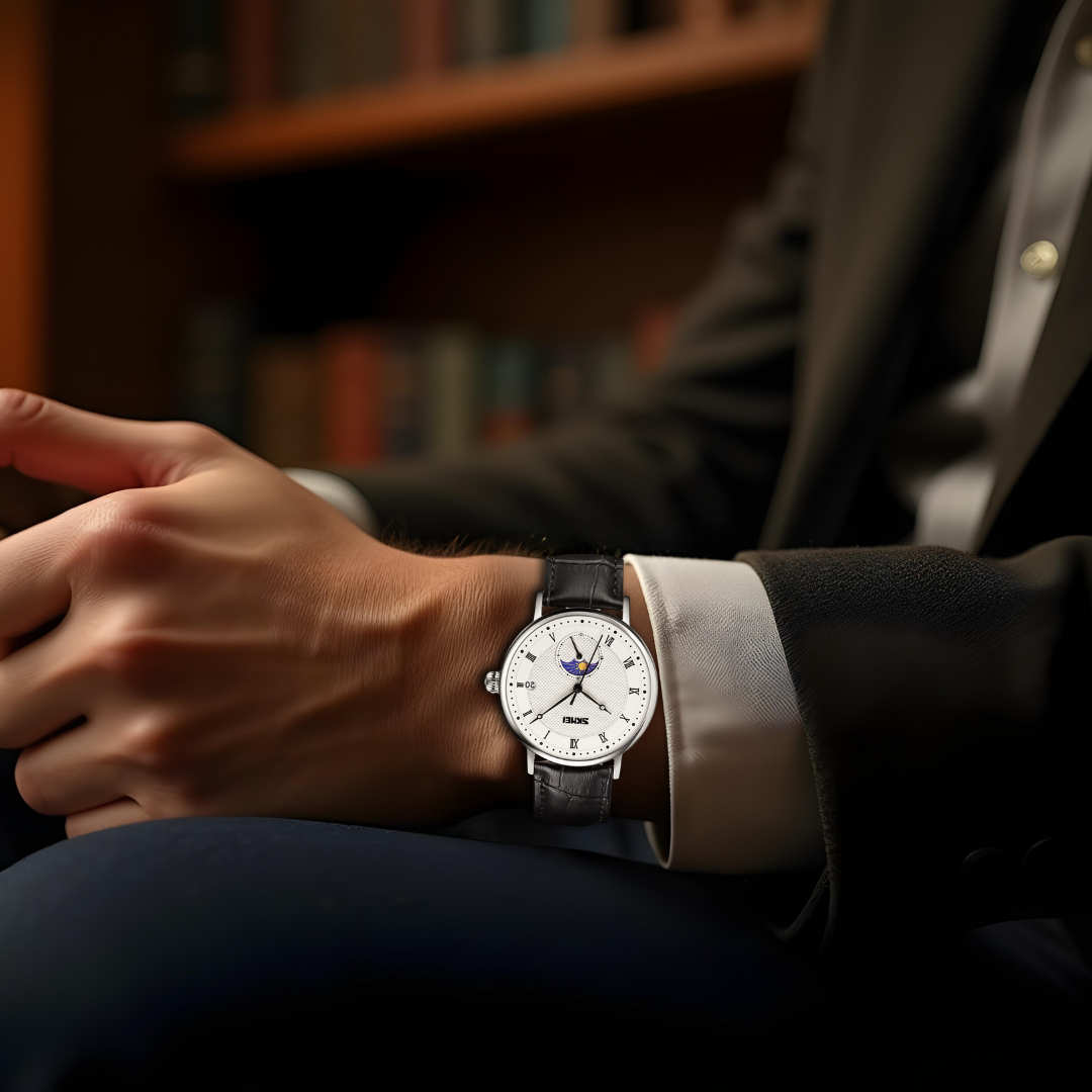 Abraham | Stainless Steel Crystal Moon Phase Watch