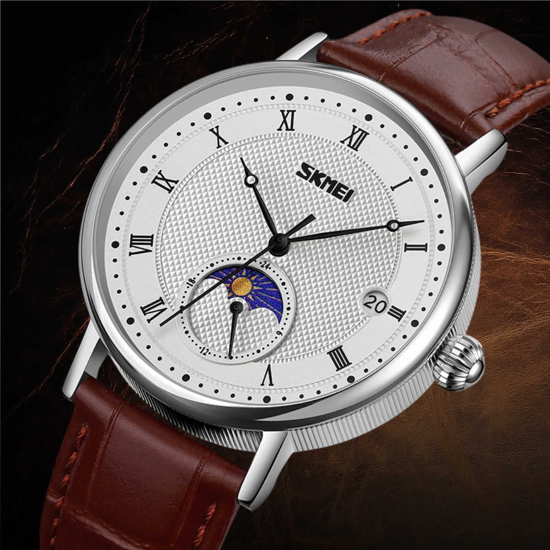 Abraham | Stainless Steel Crystal Moon Phase Watch