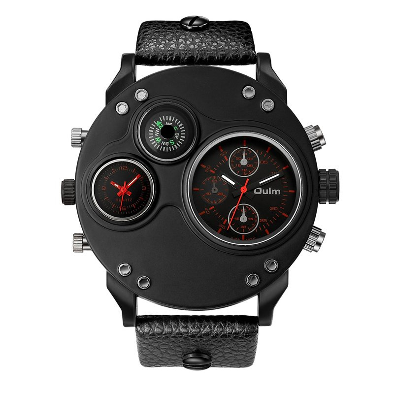 Arthur | Black Leather Double Time Zone Quartz Watch